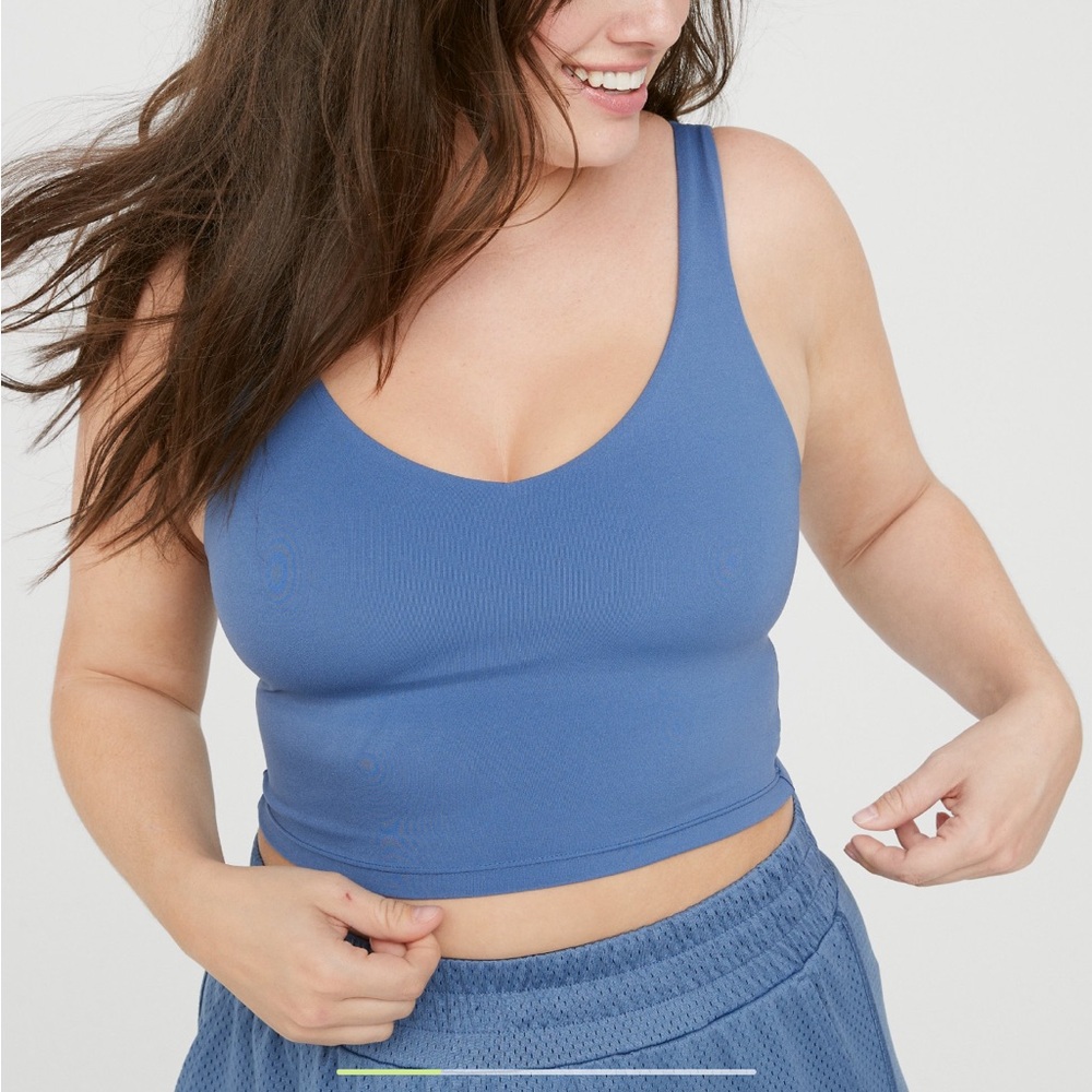 Aerie OFFLINE Real Me Low Key Longline Sports Bra Marbled Blue Large - Picture 2 of 6
